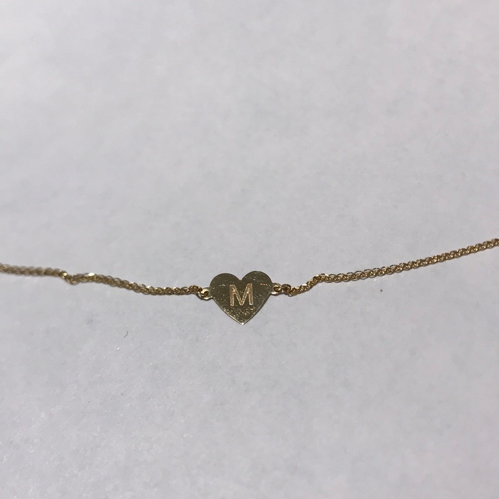 Gold Heart Charm Necklace Letter “M”
